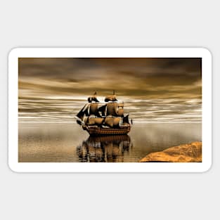 Pirate ship navegating on calm sea Sticker